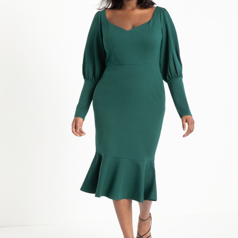 Sweetheart flounce hem midi bodycon dress